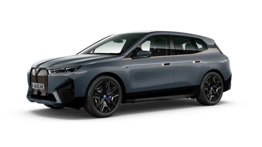 Modern dark gray electric crossover SUV shown in a front three-quarter view, featuring slim LED headlights, a sculpted aerodynamic body, black alloy wheels, tinted windows, and a sleek sporty design on a transparent or black background.