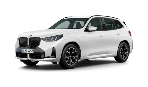 White BMW electric SUV shown in a front three-quarter view, featuring the distinctive illuminated-style kidney grille, sleek LED headlights, aerodynamic bodywork, black alloy wheels, roof rails, and a European-style front license plate. The vehicle is isolated against a dark background and is clearly visible as the primary subject.